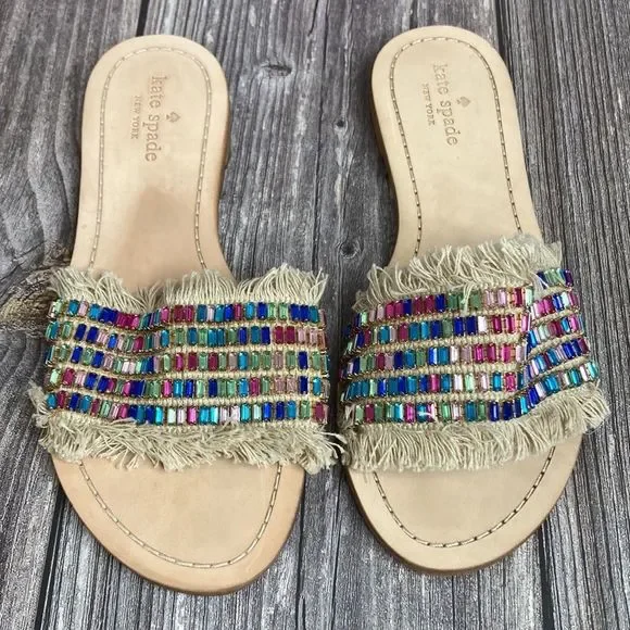 KATE SPADE Solaina Natural Multi-Color Rhinestone Sandals 8.5M - Picture 10 of 10